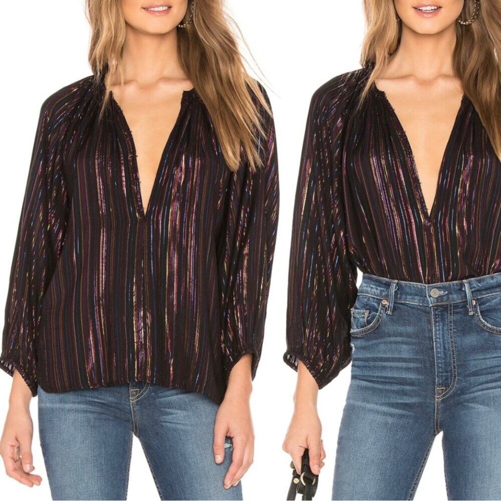 NEW Apiece Apart Isla Metallic Lurex Multi Stripe Shimmery Relaxed Blouse Size 0